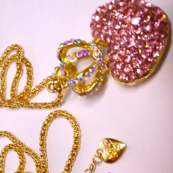 Betsey Johnson Gold Crystal Crown Pink CZ Heart Necklace 18”-22” chain NEW NWT - Picture 4 of 7